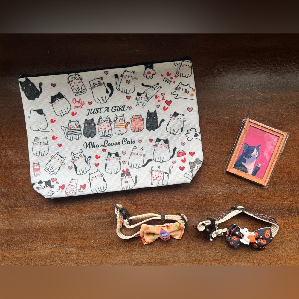 Cat Lover Bundle - zipper pouch, magnet, 2 collars